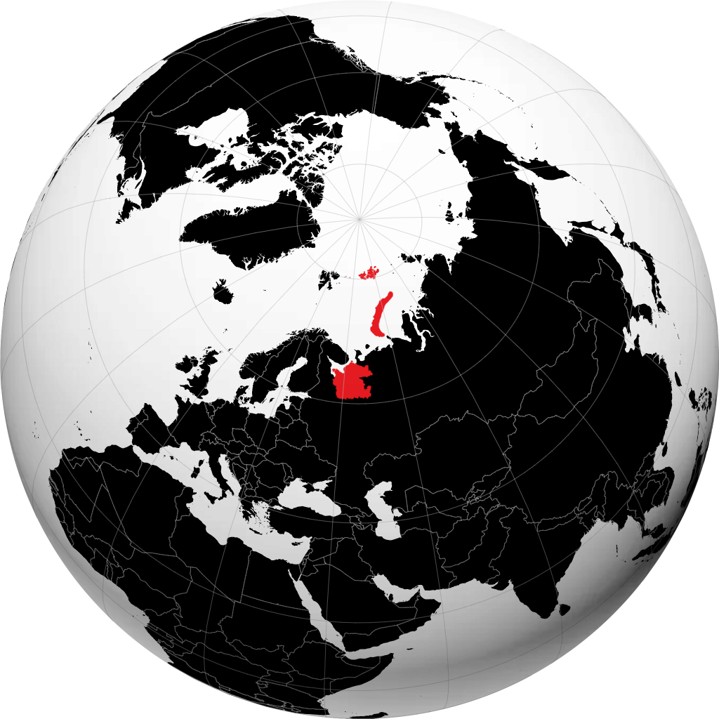 Mkoa wa Arkhangelskaya kwenye globu